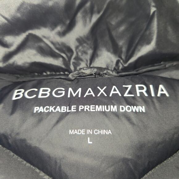 BCBG Max Azria Packable Premium Down Puffer Coat Womens L Hooded Longline Jacket - Picture 2 of 11
